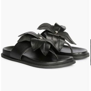 Black Bow Slide Sandals Flat Sole